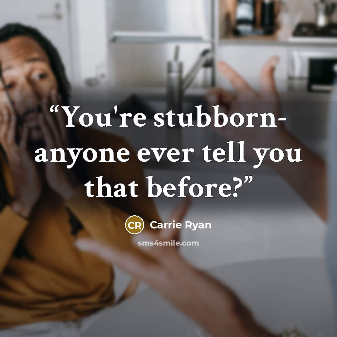 “You're stubborn- anyone ever tell you that before?” quote by Carrie Ryan