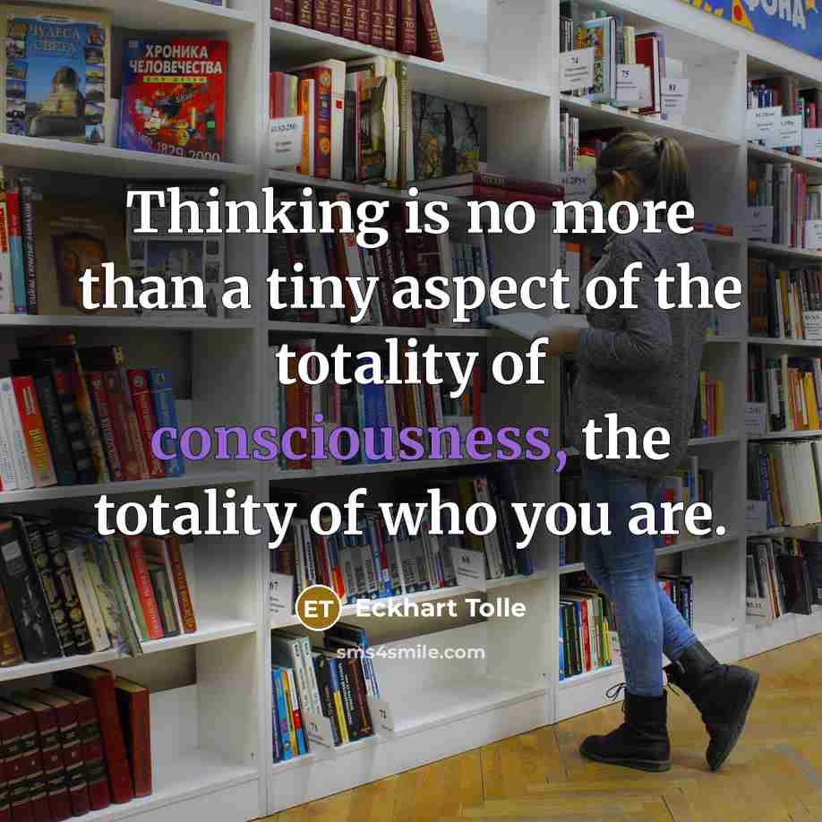 “Thinking is no more than a tiny aspect of the totality of consciousness, the totality of who you are.” quote by Eckhart Tolle