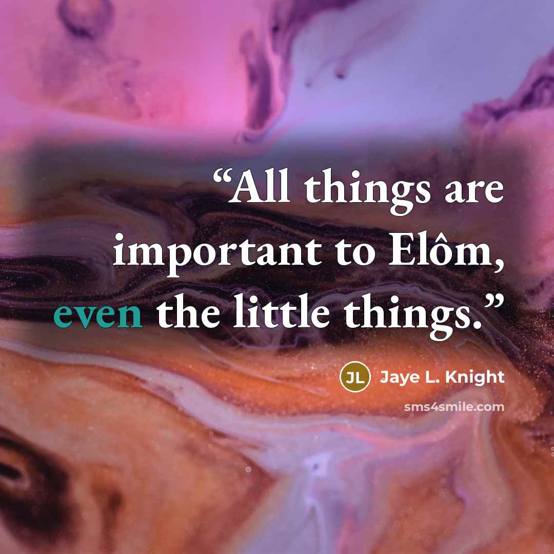 “All things are important to Elôm, even the little things.” quote by Jaye L. Knight