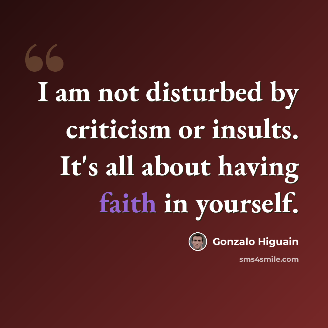 “I am not disturbed by criticism or insults. It's all about having faith in yourself.” quote by Gonzalo Higuain