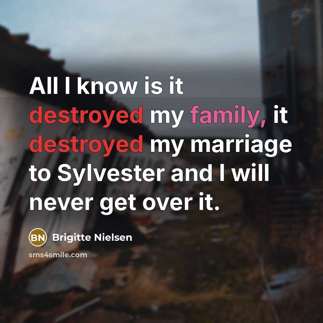 “All I know is it destroyed my family, it destroyed my marriage to Sylvester and I will never get over it.” quote by Brigitte Nielsen