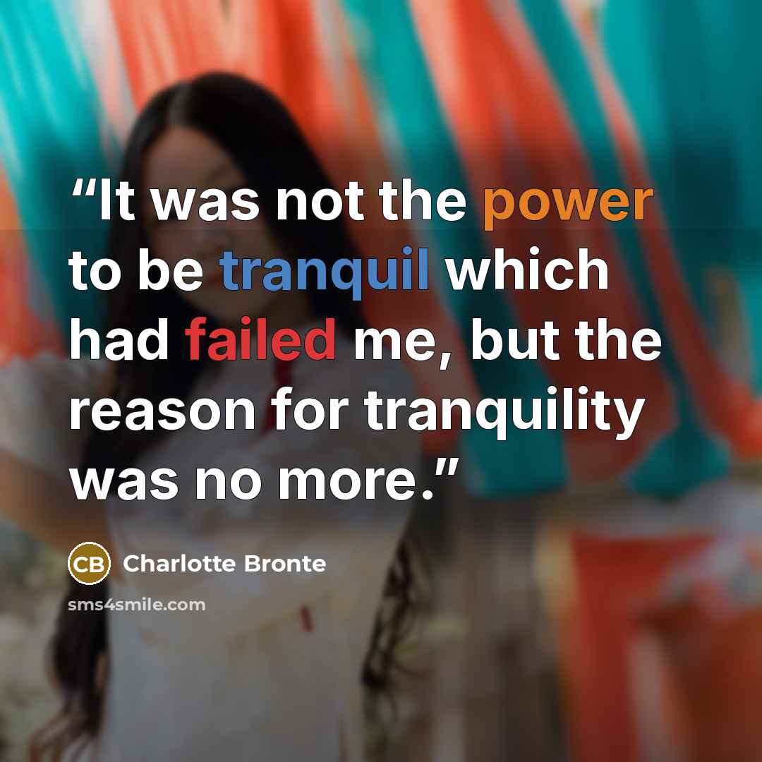 “It was not the power to be tranquil which had failed me, but the reason for tranquility was no more.” quote by Charlotte Brontë