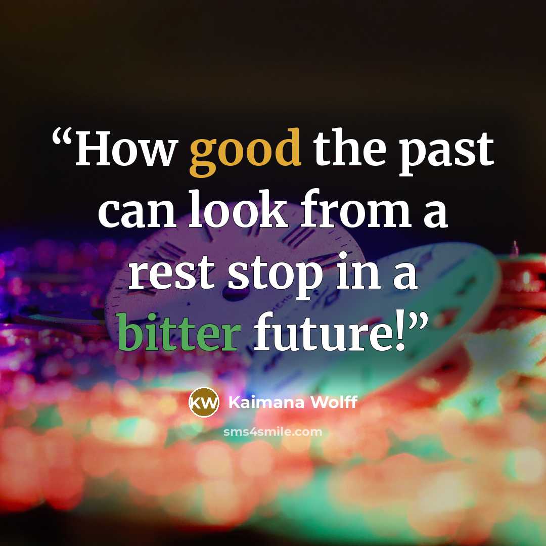 “How good the past can look from a rest stop in a bitter future!” quote by Kaimana Wolff