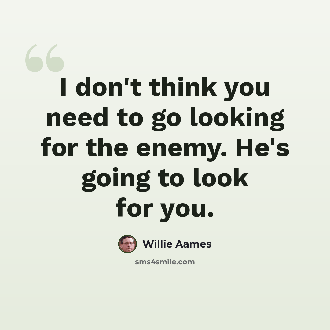 “I don't think you need to go looking for the enemy. He's going to look for you.” quote by Willie Aames