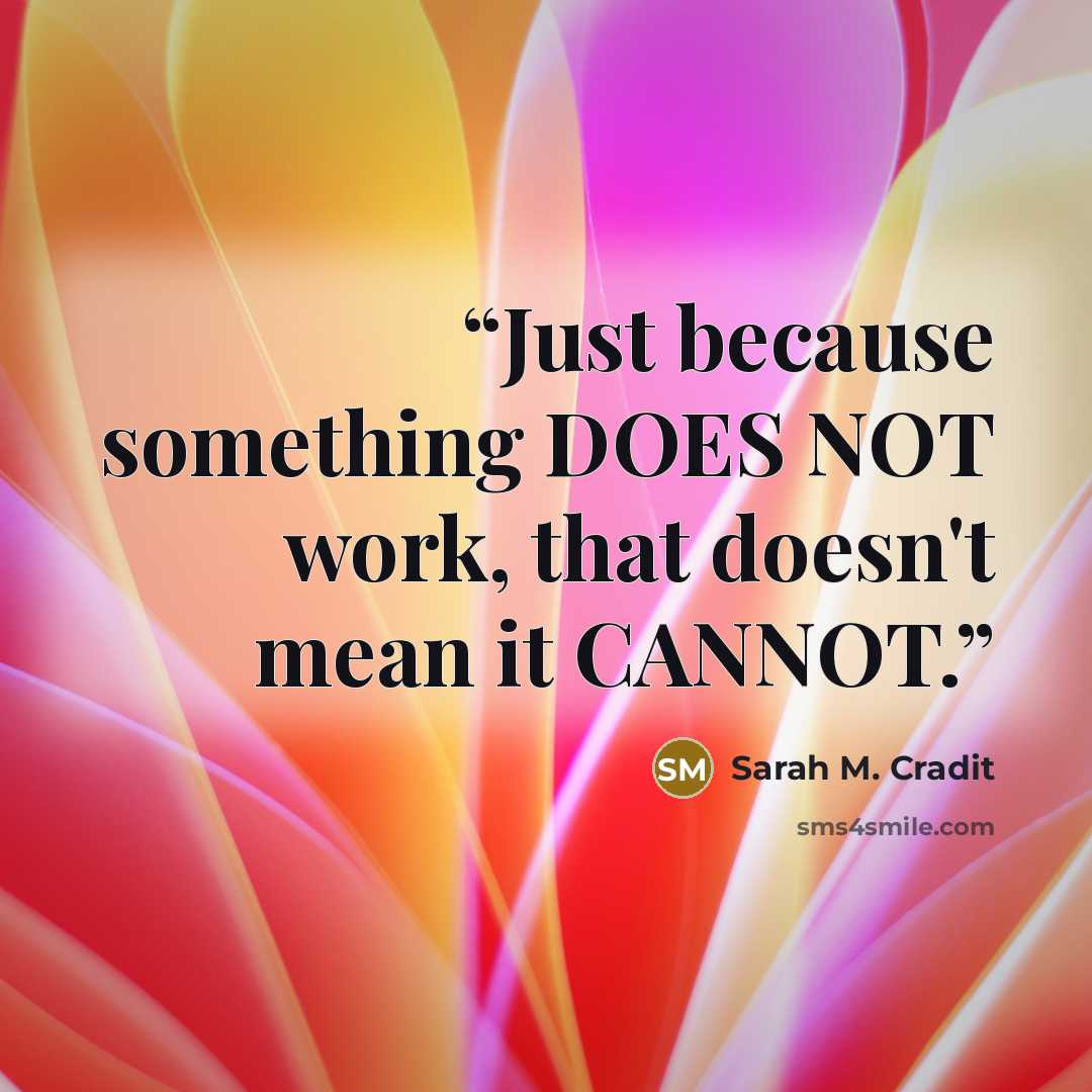 “Just because something DOES NOT work, that doesn't mean it CANNOT.” quote by Sarah M. Cradit