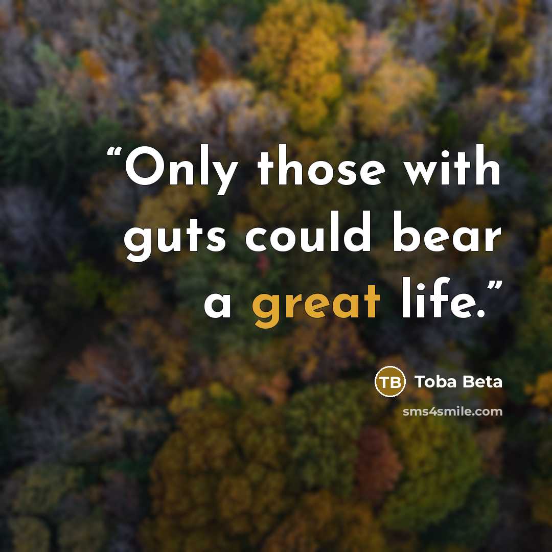 “Only those with guts could bear a great life.” quote by Toba Beta