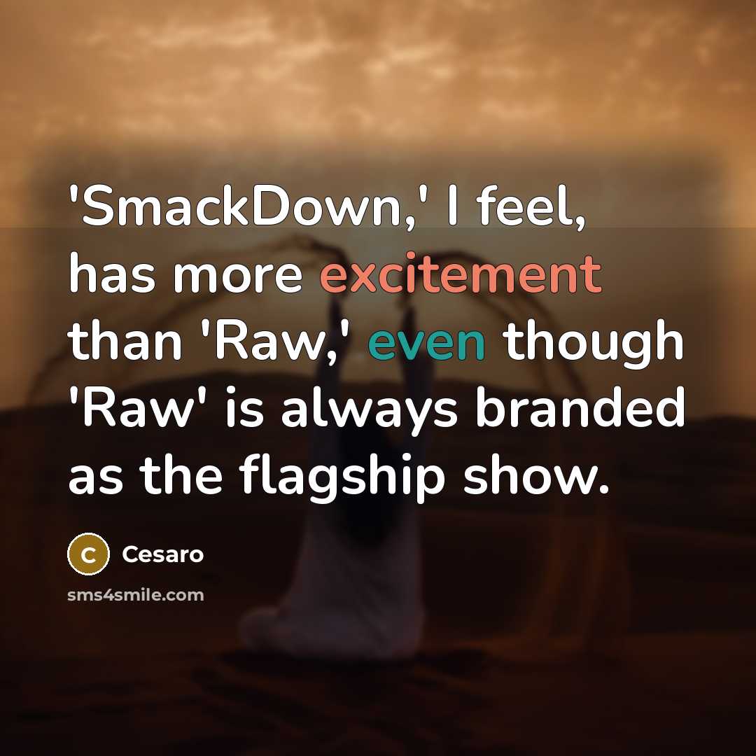 “'SmackDown,' I feel, has more excitement than 'Raw,' even though 'Raw' is always branded as the flagship show.” quote by Cesaro