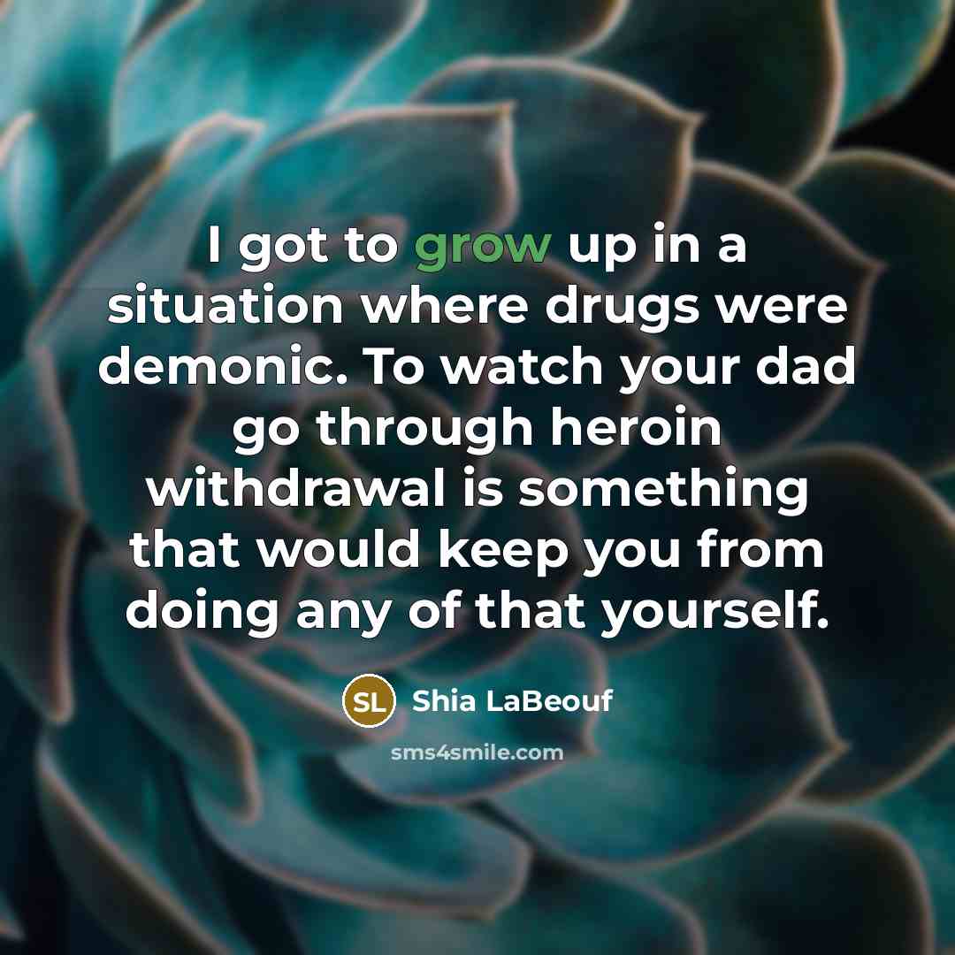 “I got to grow up in a situation where drugs were demonic. To watch your dad go through heroin withdrawal is something that would keep you from doing any of that yourself.” quote by Shia LaBeouf