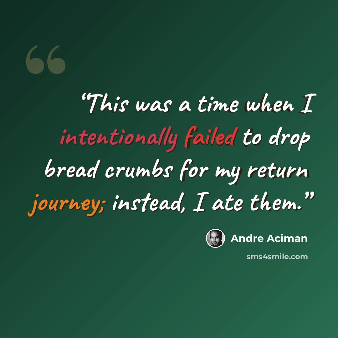 “This was a time when I intentionally failed to drop bread crumbs for my return journey; instead, I ate them.” quote by André Aciman