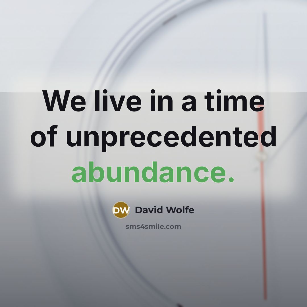 “We live in a time of unprecedented abundance.” quote by David Wolfe