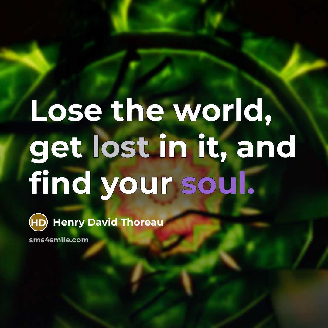 “Lose the world, get lost in it, and find your soul.” quote by Henry David Thoreau