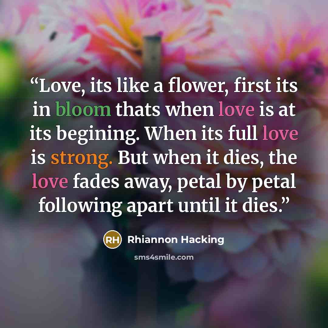 “Love, its like a flower, first its in bloom thats when love is at its begining. When its full love is strong. But when it dies, the love fades away, petal by petal following apart until it dies.” quote by Rhiannon Hacking