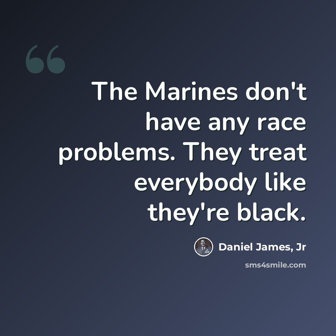 “The Marines don't have any race problems. They treat everybody like they're black.” quote by Daniel James, Jr