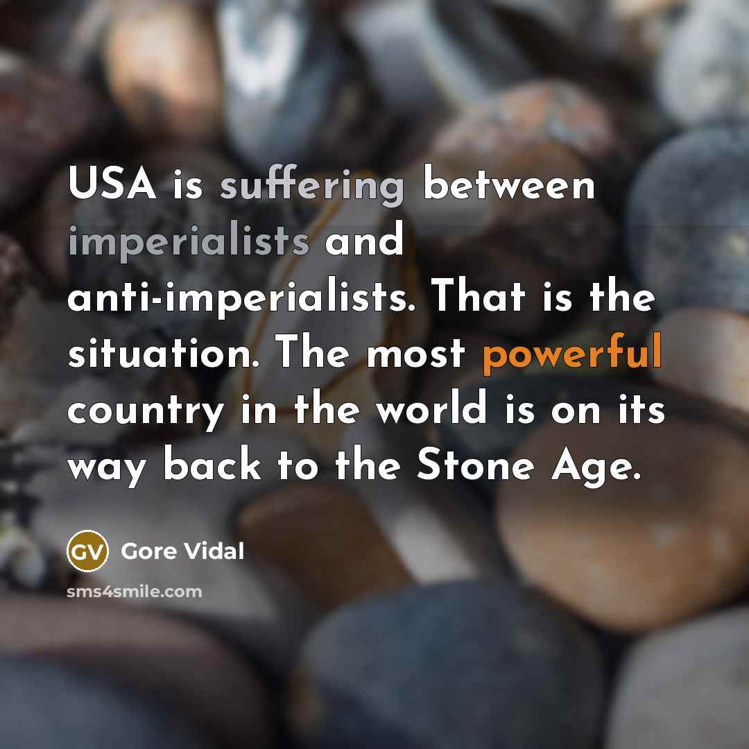 “USA is suffering between imperialists and anti-imperialists. That is the situation. The most powerful country in the world is on its way back to the Stone Age.” quote by Gore Vidal