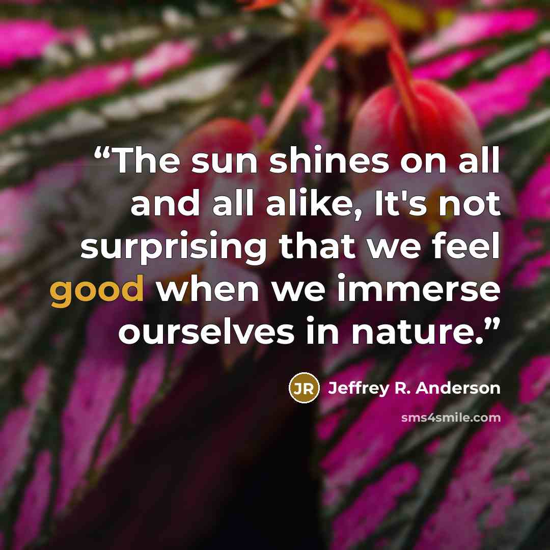 “The sun shines on all and all alike, It's not surprising that we feel good when we immerse ourselves in nature.” quote by Jeffrey R. Anderson