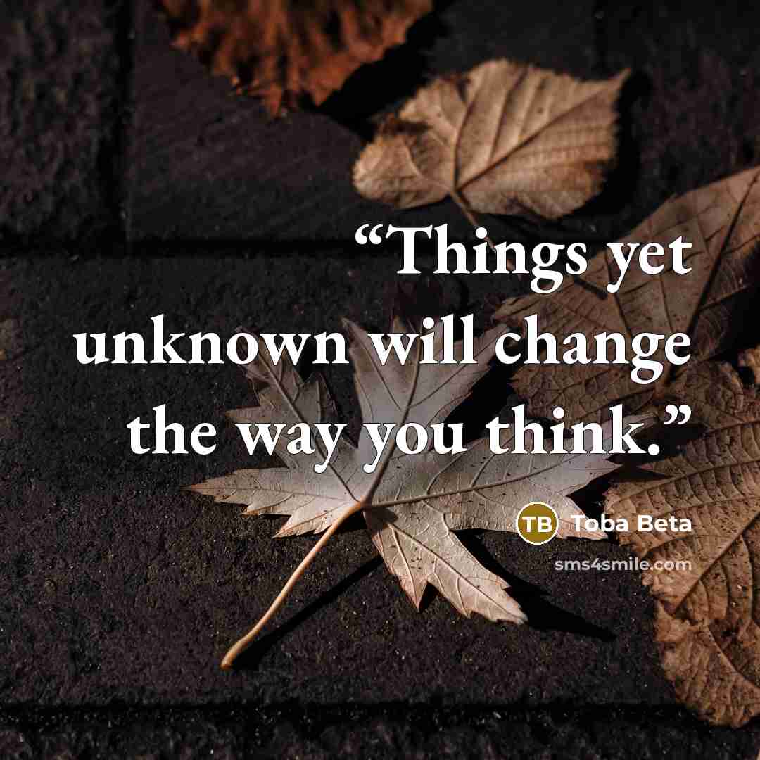 “Things yet unknown will change the way you think.” quote by Toba Beta