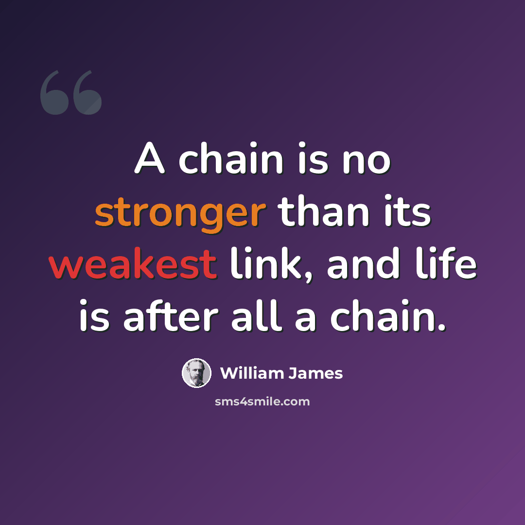“A chain is no stronger than its weakest link, and life is after all a chain.” quote by William James