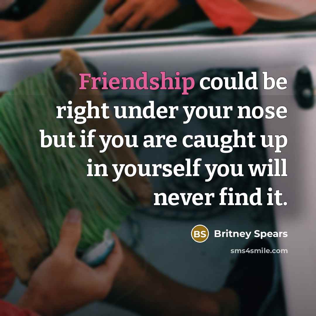 “Friendship could be right under your nose but if you are caught up in yourself you will never find it.” quote by Britney Spears