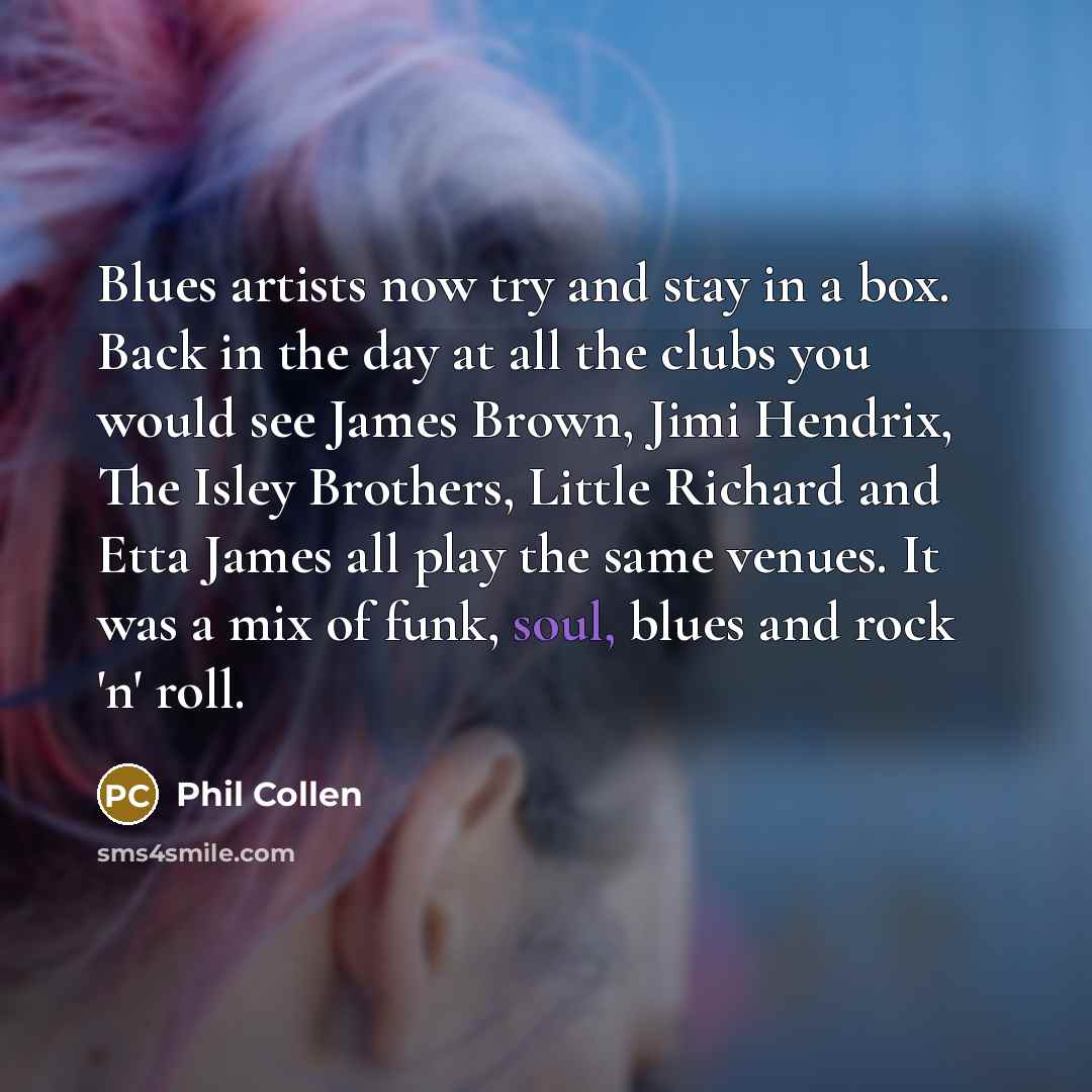 “Blues artists now try and stay in a box. Back in the day at all the clubs you would see James Brown, Jimi Hendrix, The Isley Brothers, Little Richard and Etta James all play the same venues. It was a mix of funk, soul, blues and rock 'n' roll.” quote by Phil Collen