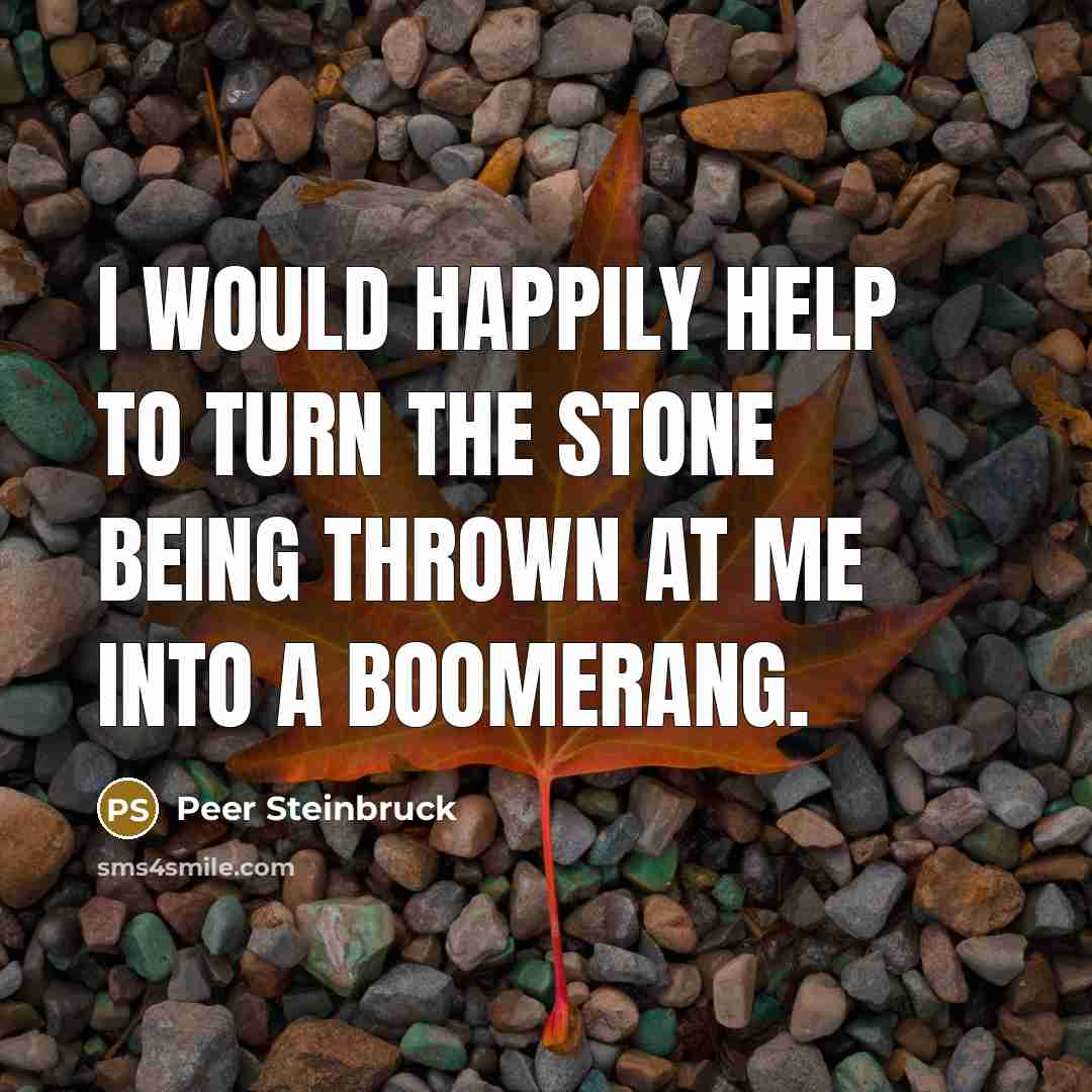“I would happily help to turn the stone being thrown at me into a boomerang.” quote by Peer Steinbruck
