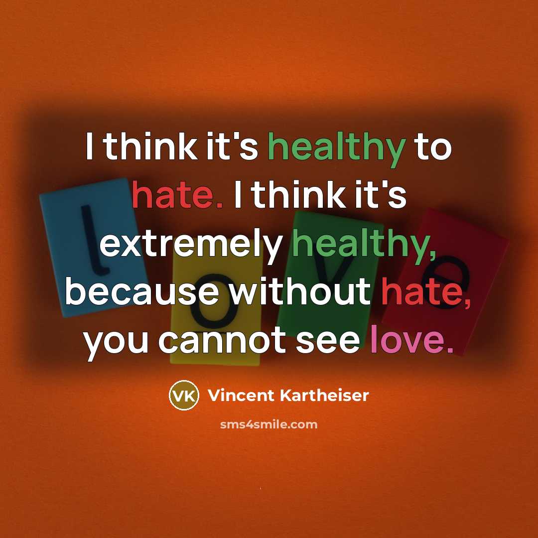 “I think it's healthy to hate. I think it's extremely healthy, because without hate, you cannot see love.” quote by Vincent Kartheiser