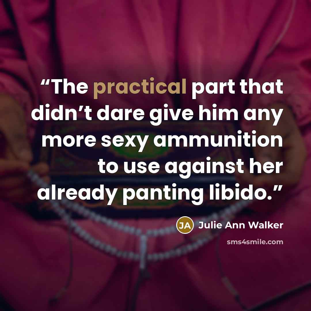 “The practical part that didn’t dare give him any more sexy ammunition to use against her already panting libido.” quote by Julie Ann Walker