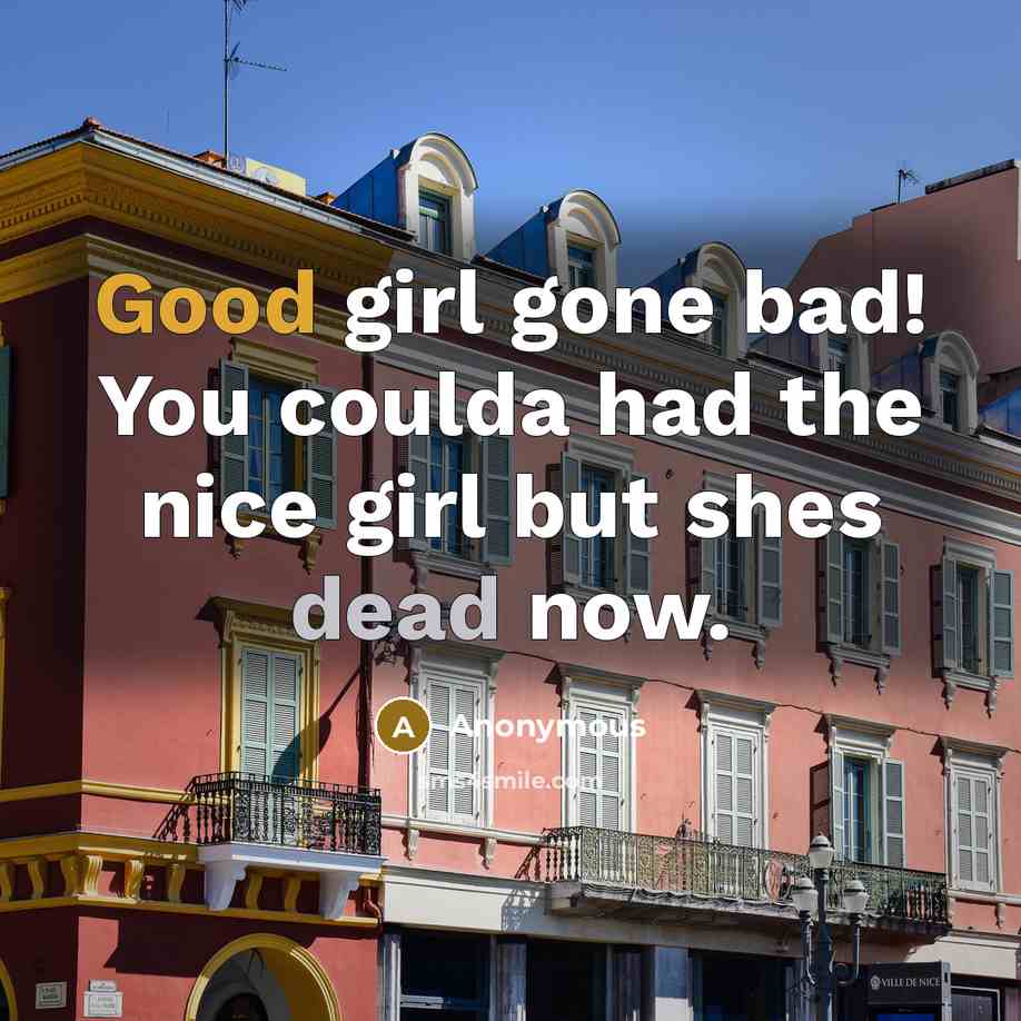 “Good girl gone bad! You coulda had the nice girl but shes dead now.” quote by Anonymous