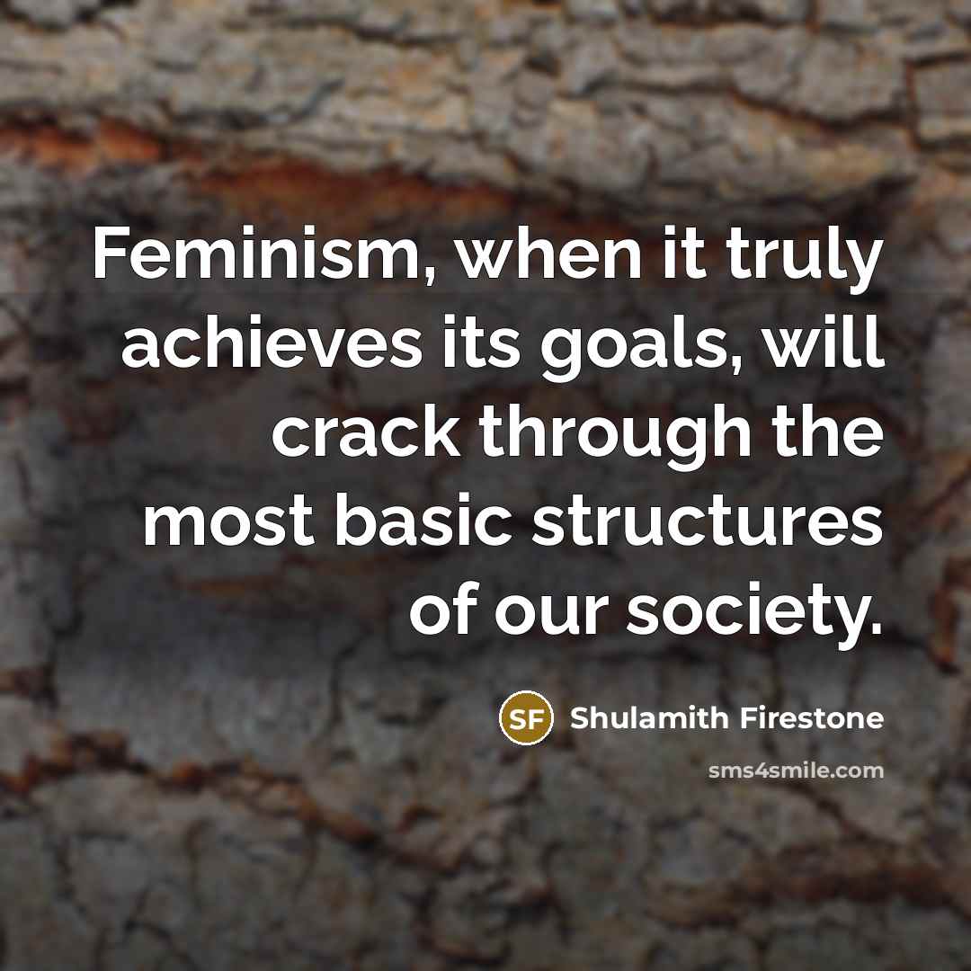 “Feminism, when it truly achieves its goals, will crack through the most basic structures of our society.” quote by Shulamith Firestone
