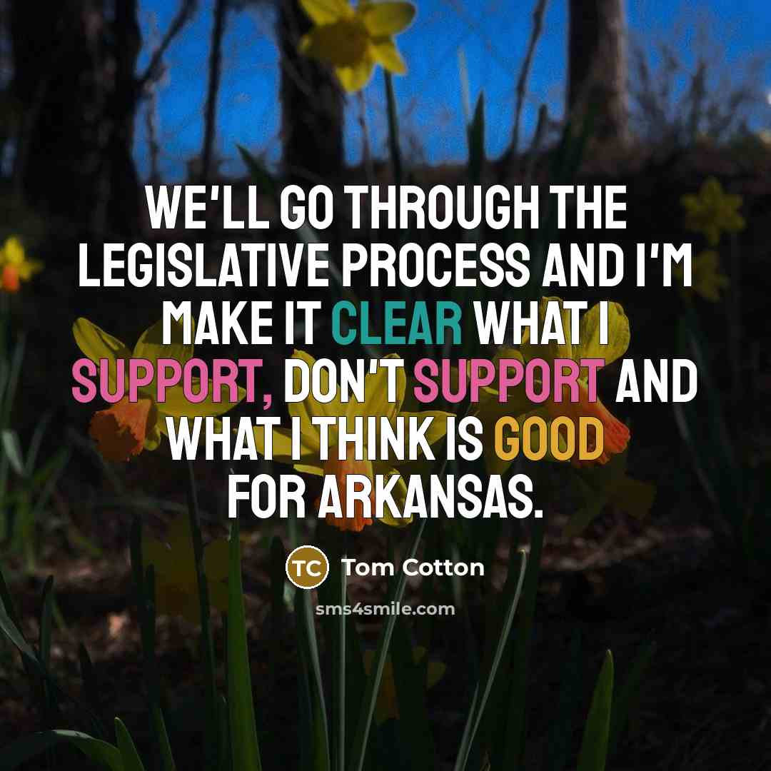 “We'll go through the legislative process and I'm make it clear what I support, don't support and what I think is good for Arkansas.” quote by Tom Cotton