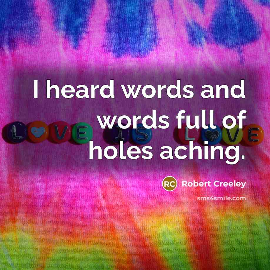 “I heard words and words full of holes aching.” quote by Robert Creeley