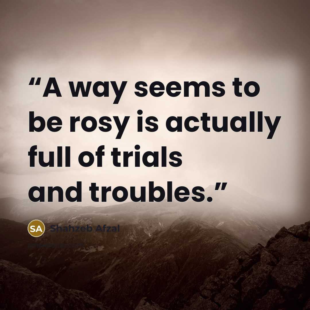 “A way seems to be rosy is actually full of trials and troubles.” quote by Shahzeb Afzal