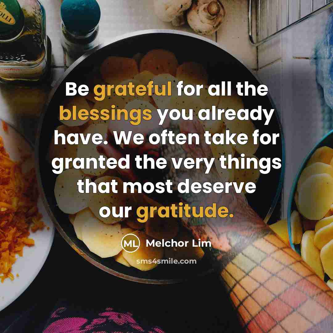 “Be grateful for all the blessings you already have. We often take for granted the very things that most deserve our gratitude.” quote by Melchor Lim