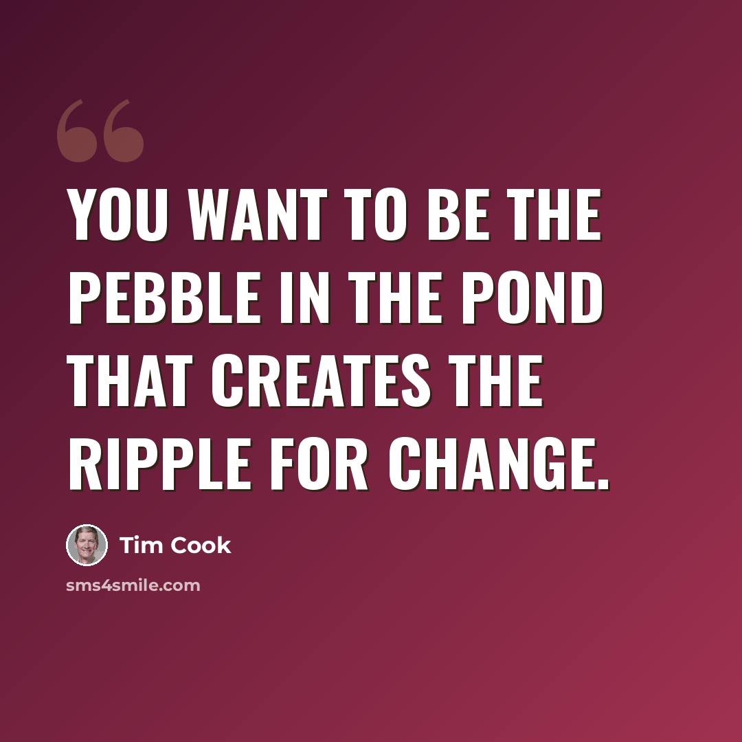 “You want to be the pebble in the pond that creates the ripple for change.” quote by Tim Cook