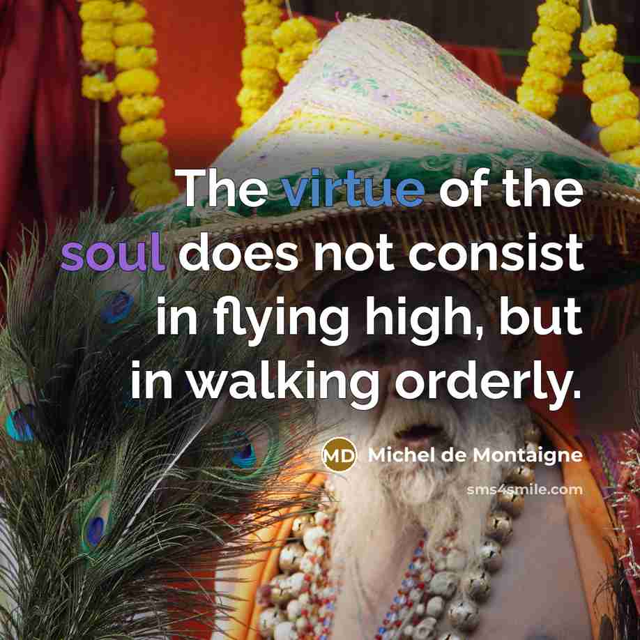 “The virtue of the soul does not consist in flying high, but in walking orderly.” quote by Michel de Montaigne