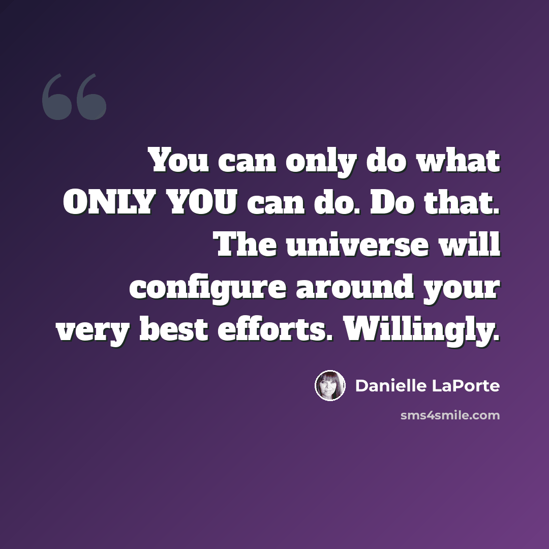 “You can only do what ONLY YOU can do. Do that. The universe will configure around your very best efforts. Willingly.” quote by Danielle LaPorte