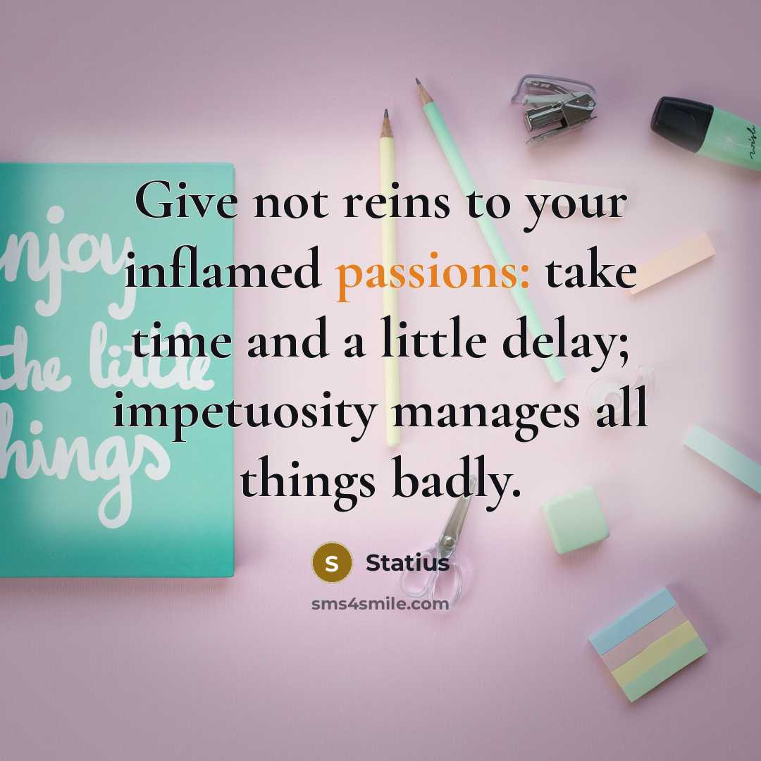 “Give not reins to your inflamed passions: take time and a little delay; impetuosity manages all things badly.” quote by Statius
