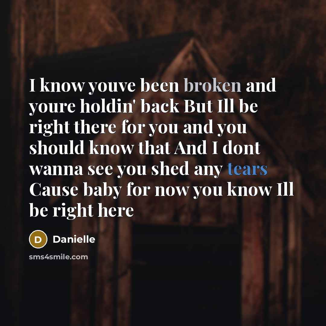 “I know youve been broken and youre holdin' back But Ill be right there for you and you should know that And I dont wanna see you shed any tears Cause baby for now you know Ill be right here” quote by Danielle