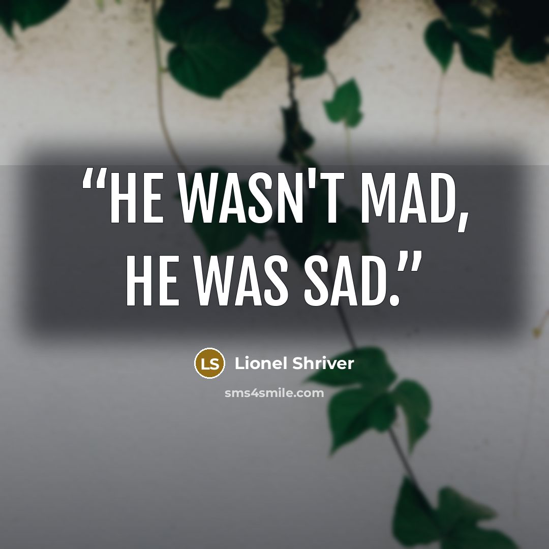 “He wasn't mad, he was sad.” quote by Lionel Shriver