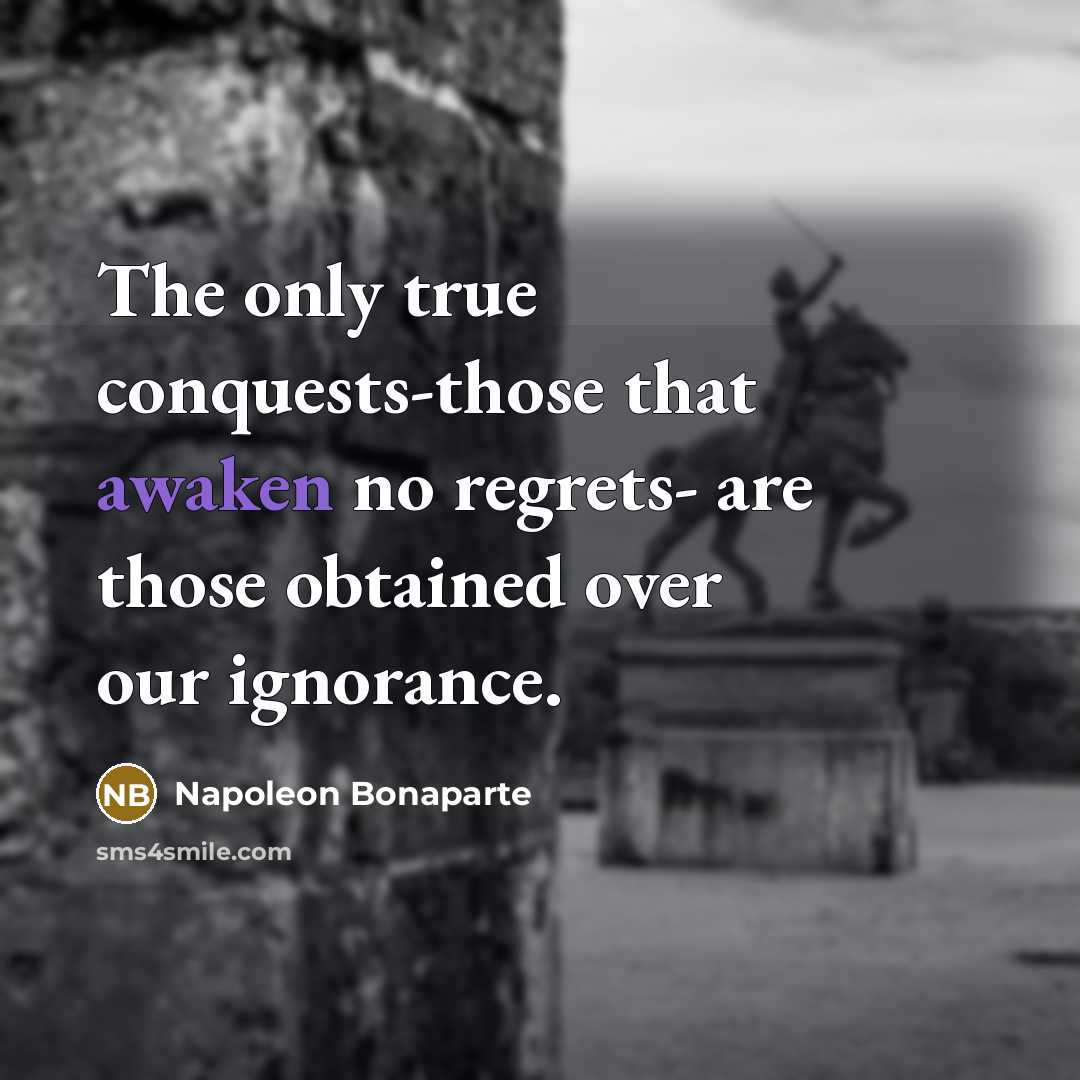 “The only true conquests-those that awaken no regrets- are those obtained over our ignorance.” quote by Napoleon Bonaparte