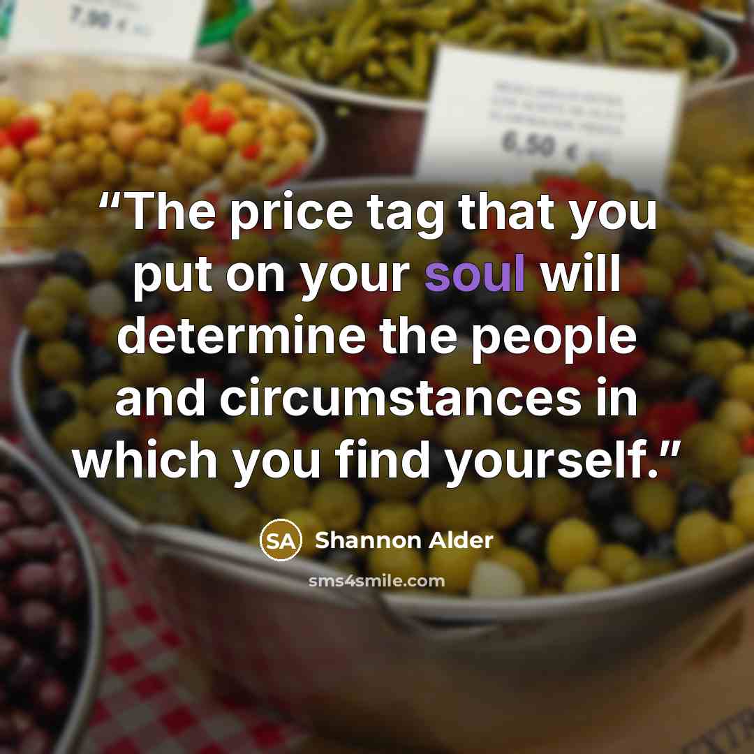 “The price tag that you put on your soul will determine the people and circumstances in which you find yourself.” quote by Shannon Alder