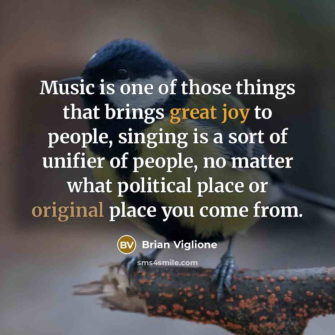 “Music is one of those things that brings great joy to people, singing is a sort of unifier of people, no matter what political place or original place you come from.” quote by Brian Viglione