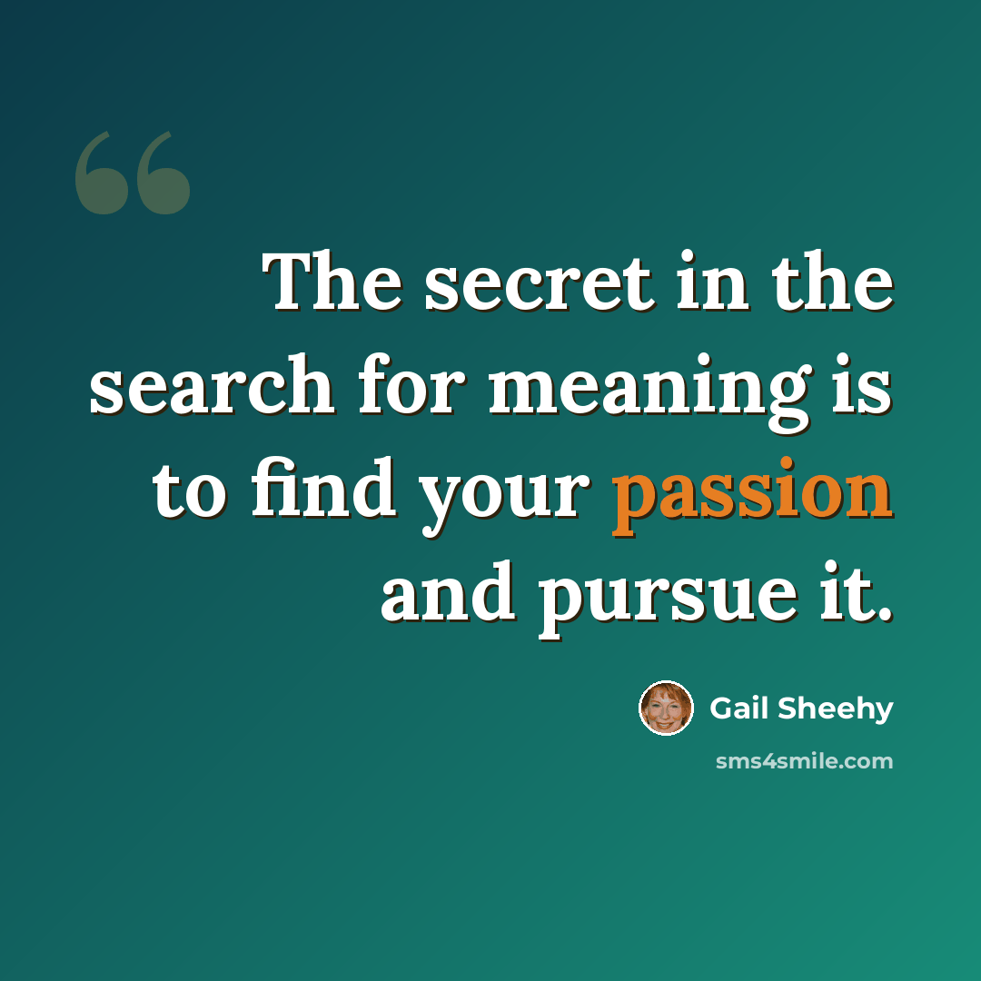 “The secret in the search for meaning is to find your passion and pursue it.” quote by Gail Sheehy