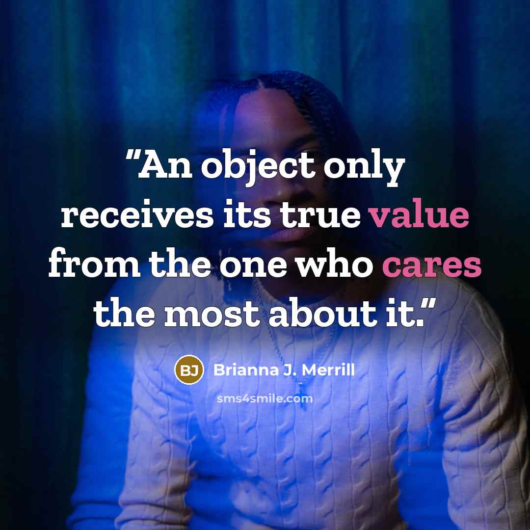 “An object only receives its true value from the one who cares the most about it.” quote by Brianna J. Merrill