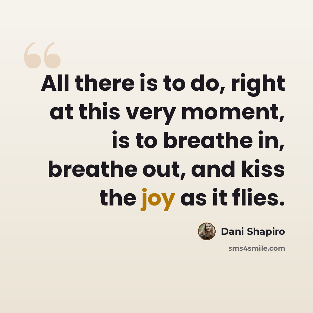 “All there is to do, right at this very moment, is to breathe in, breathe out, and kiss the joy as it flies.” quote by Dani Shapiro
