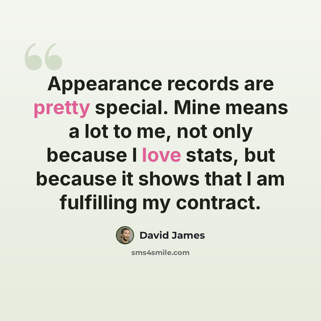 “Appearance records are pretty special. Mine means a lot to me, not only because I love stats, but because it shows that I am fulfilling my contract.” quote by David James