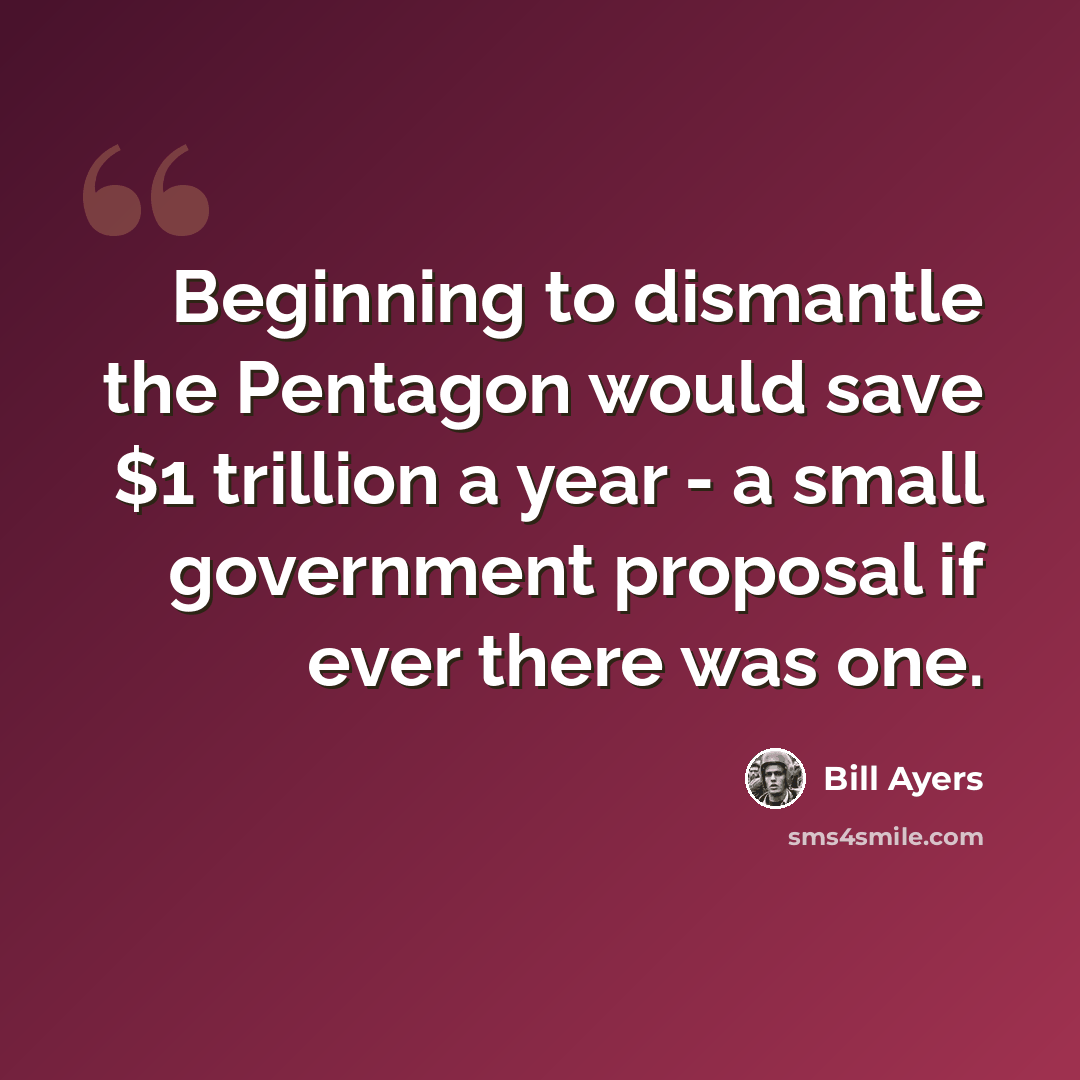 “Beginning to dismantle the Pentagon would save $1 trillion a year - a small government proposal if ever there was one.” quote by Bill Ayers