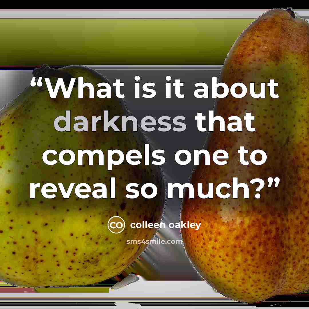 “What is it about darkness that compels one to reveal so much?” quote by Colleen Oakley