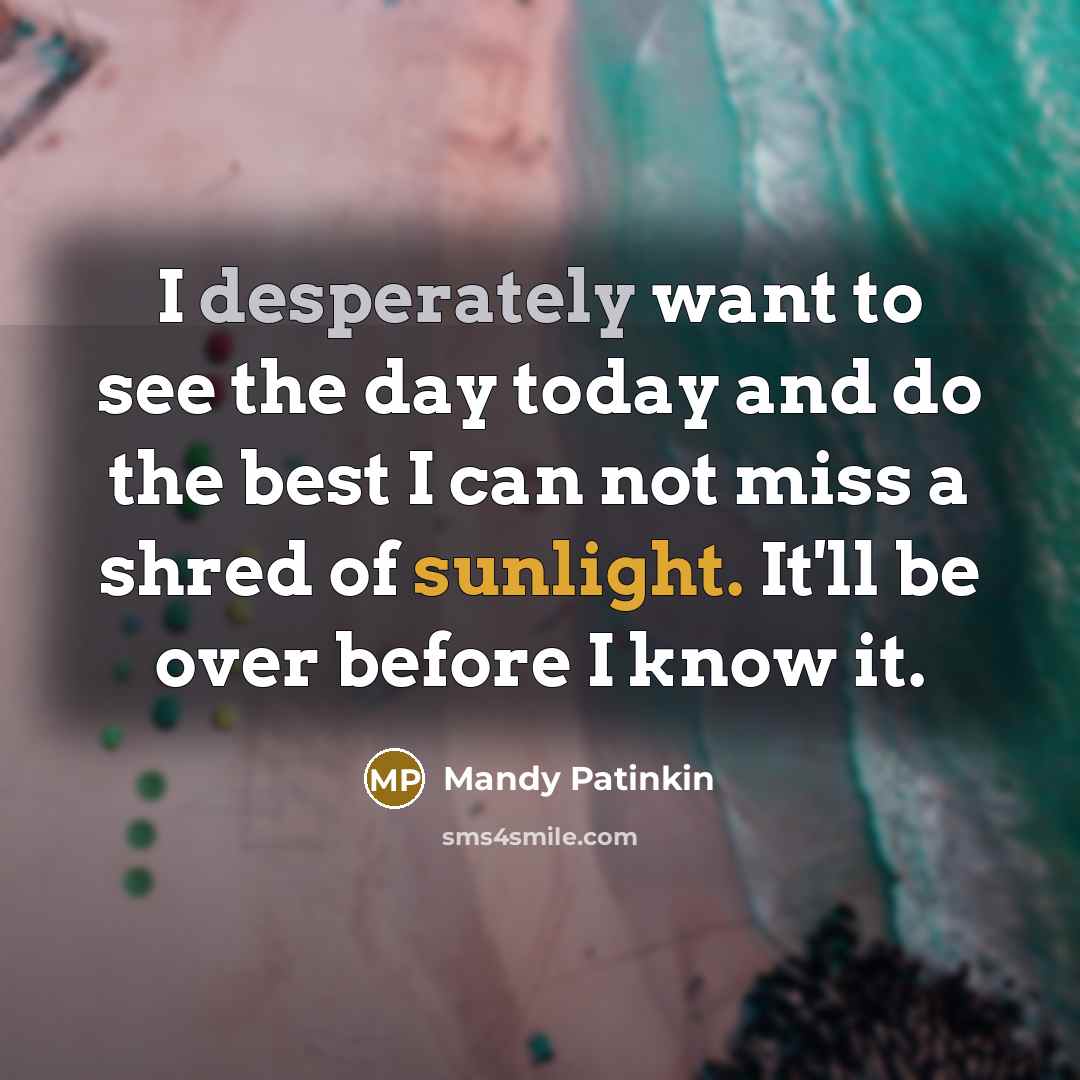 “I desperately want to see the day today and do the best I can not miss a shred of sunlight. It'll be over before I know it.” quote by Mandy Patinkin