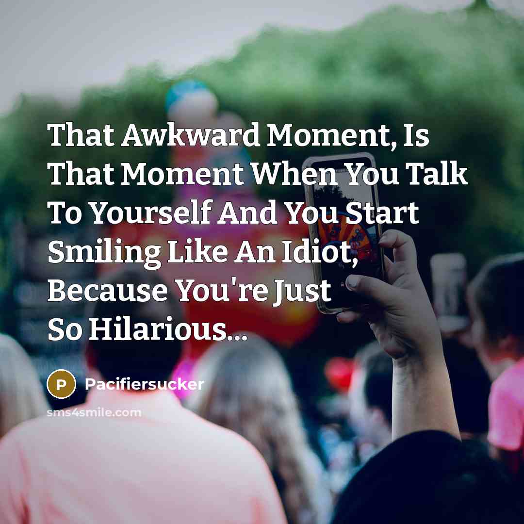“That Awkward Moment, Is That Moment When You Talk To Yourself And You Start Smiling Like An Idiot, Because You're Just So Hilarious...” quote by Pacifiersucker