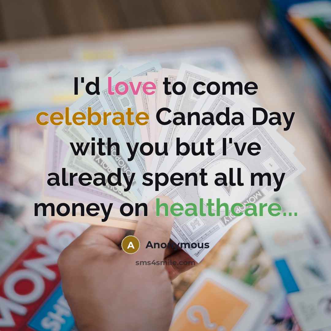 “I'd love to come celebrate Canada Day with you but I've already spent all my money on healthcare...” quote by Anonymous
